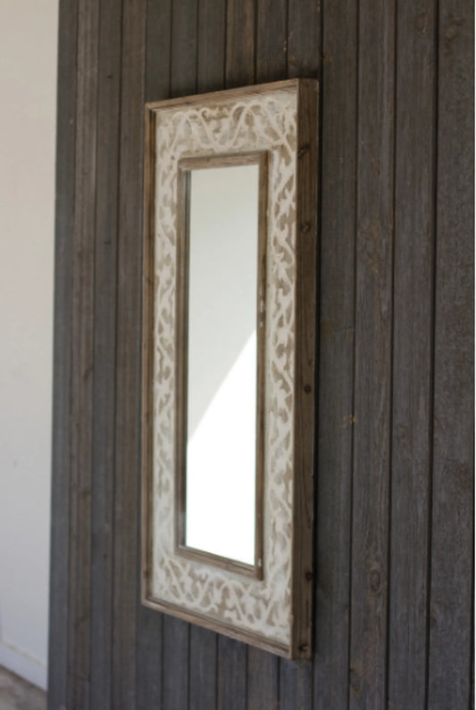 Wooden Framed Mirror With Fluer De Lis Detail 25.5" X 2" X 46.5"T