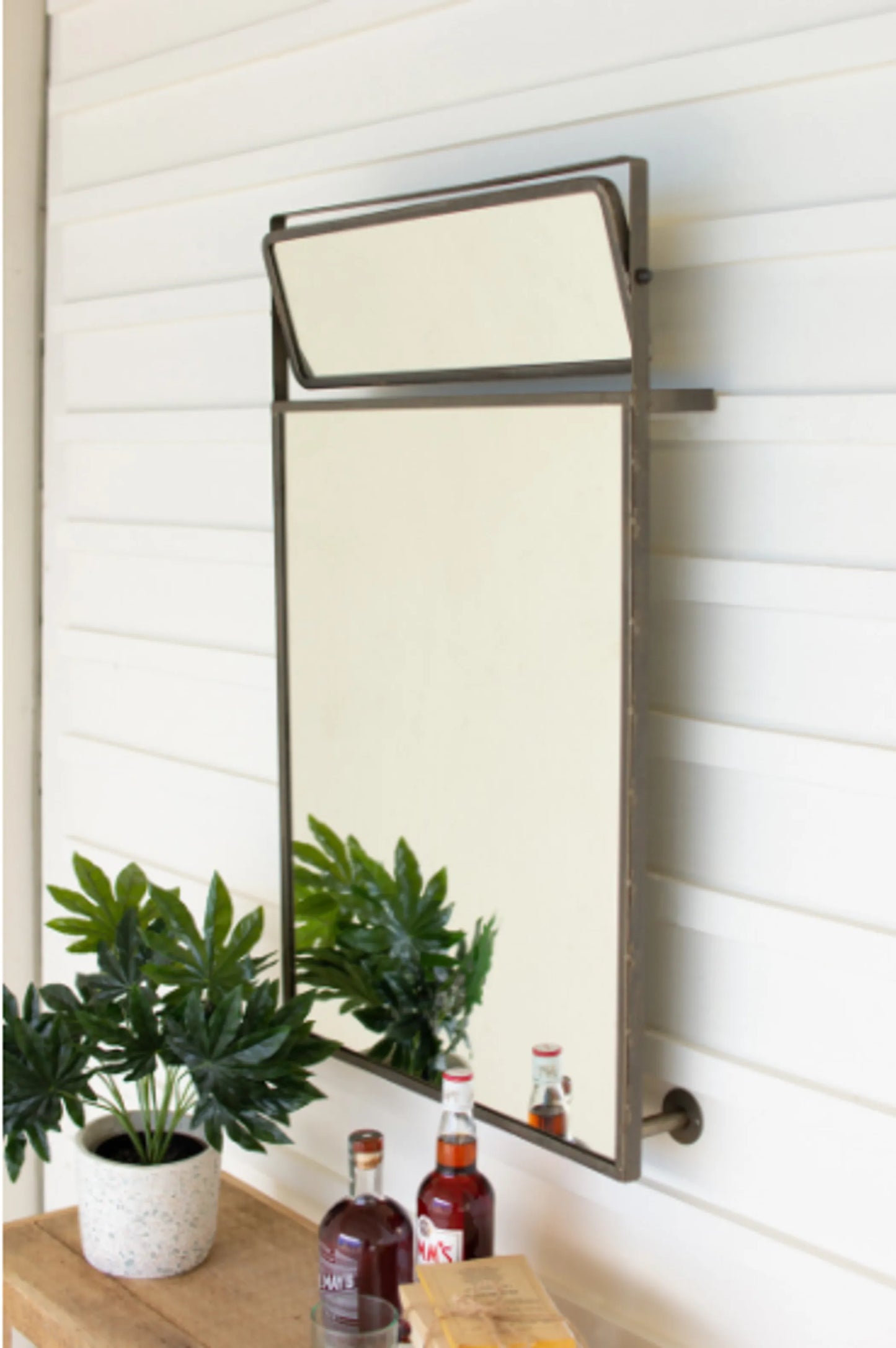 Metal Framed Wall Mirror With Top Rotating Mirror 22" X 4.5" X 36"T