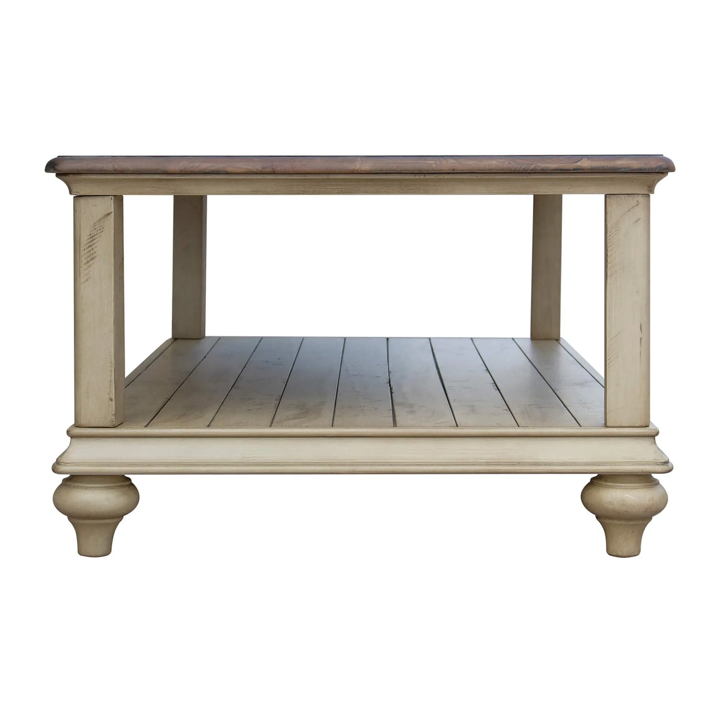 Sunset Trading Shades of Sand Cocktail Table | Storage Shelf | Fully Assembled | Cream Puff and Walnut Brown Solid Wood