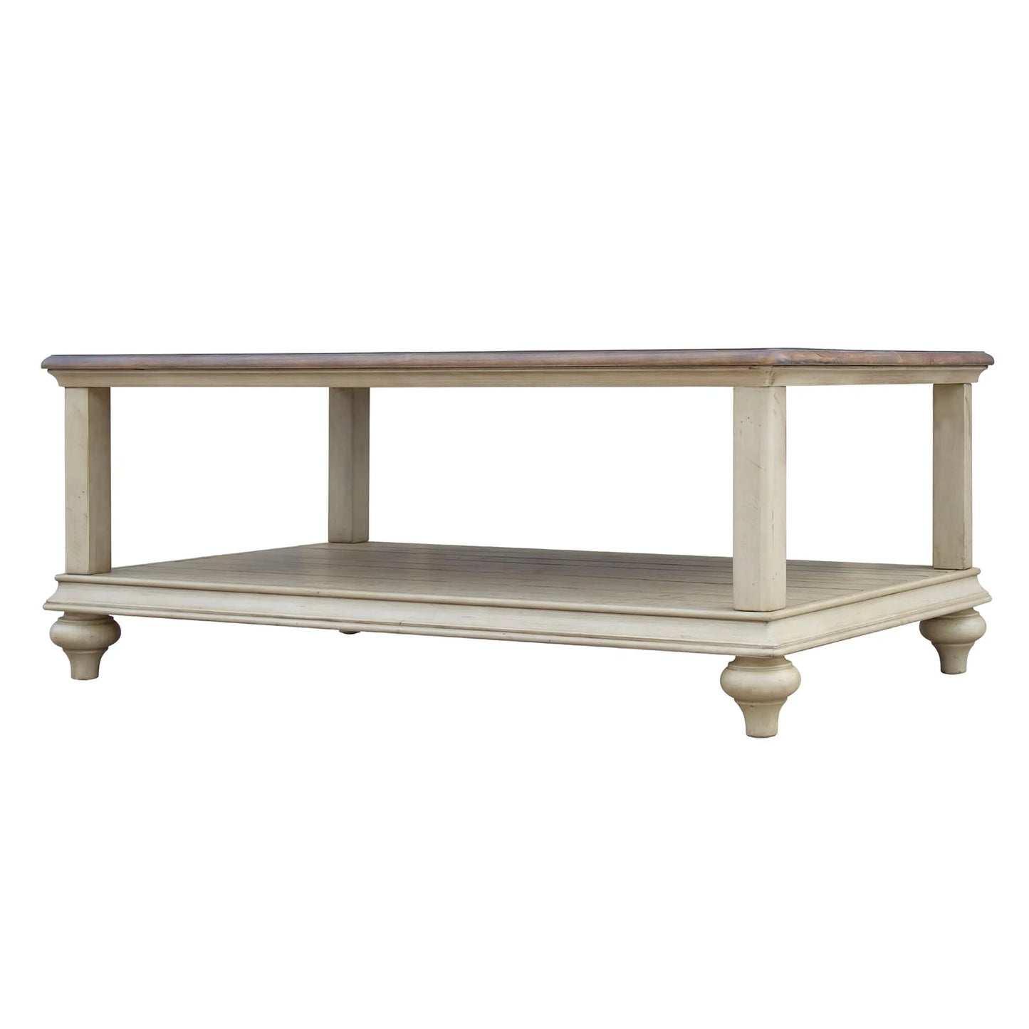 Sunset Trading Shades of Sand Cocktail Table | Storage Shelf | Fully Assembled | Cream Puff and Walnut Brown Solid Wood