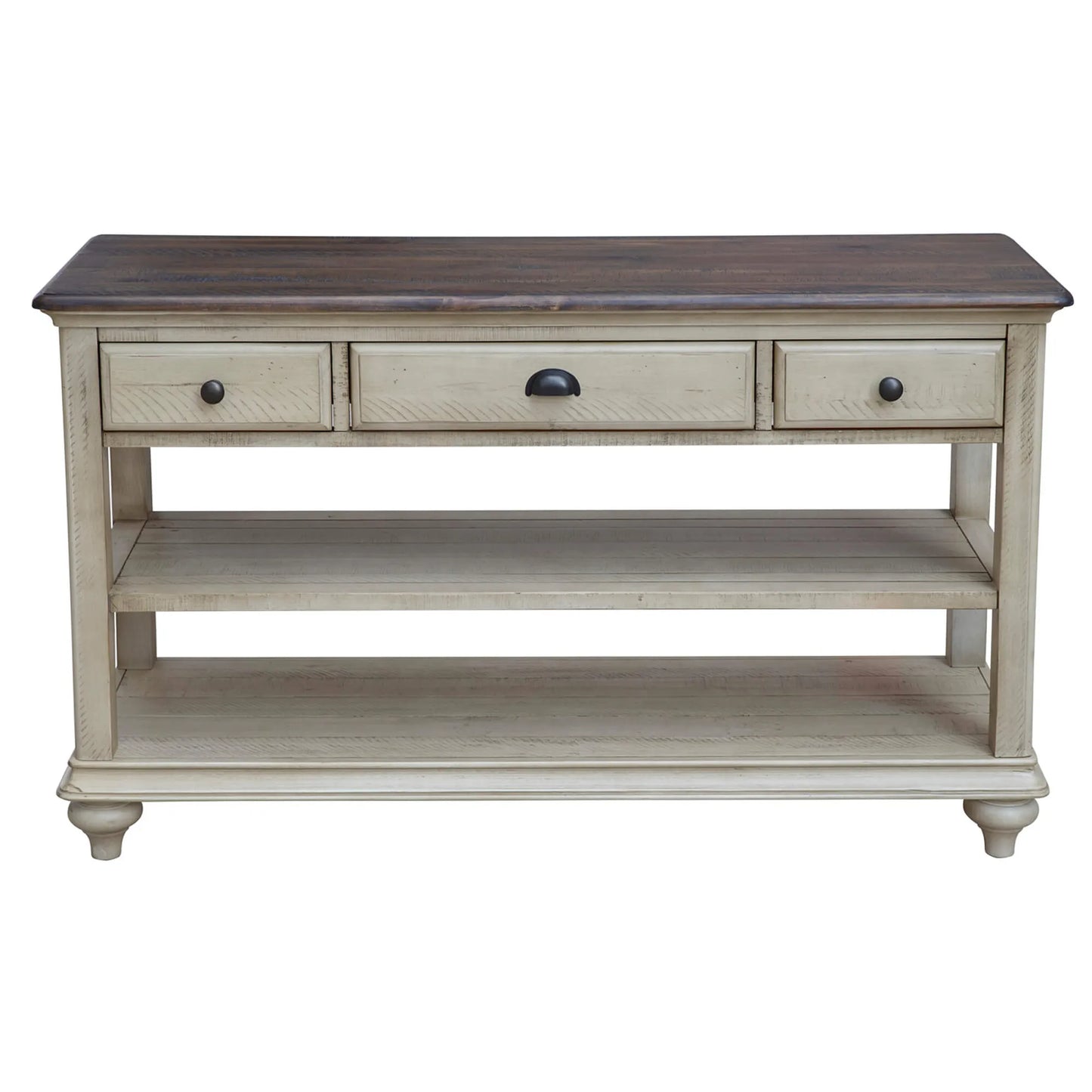 Sunset Trading Shades of Sand Console Sofa Table | Cream/Walnut Brown Solid Wood