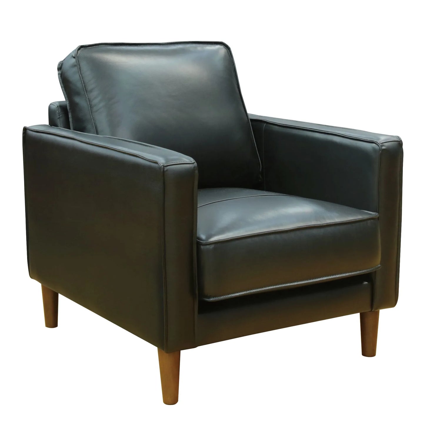 Sunset Trading Prelude 32" Wide Black Top Grain Leather Armchair | Mid Century Modern Accent Chair | Small Space Living Room Furniture