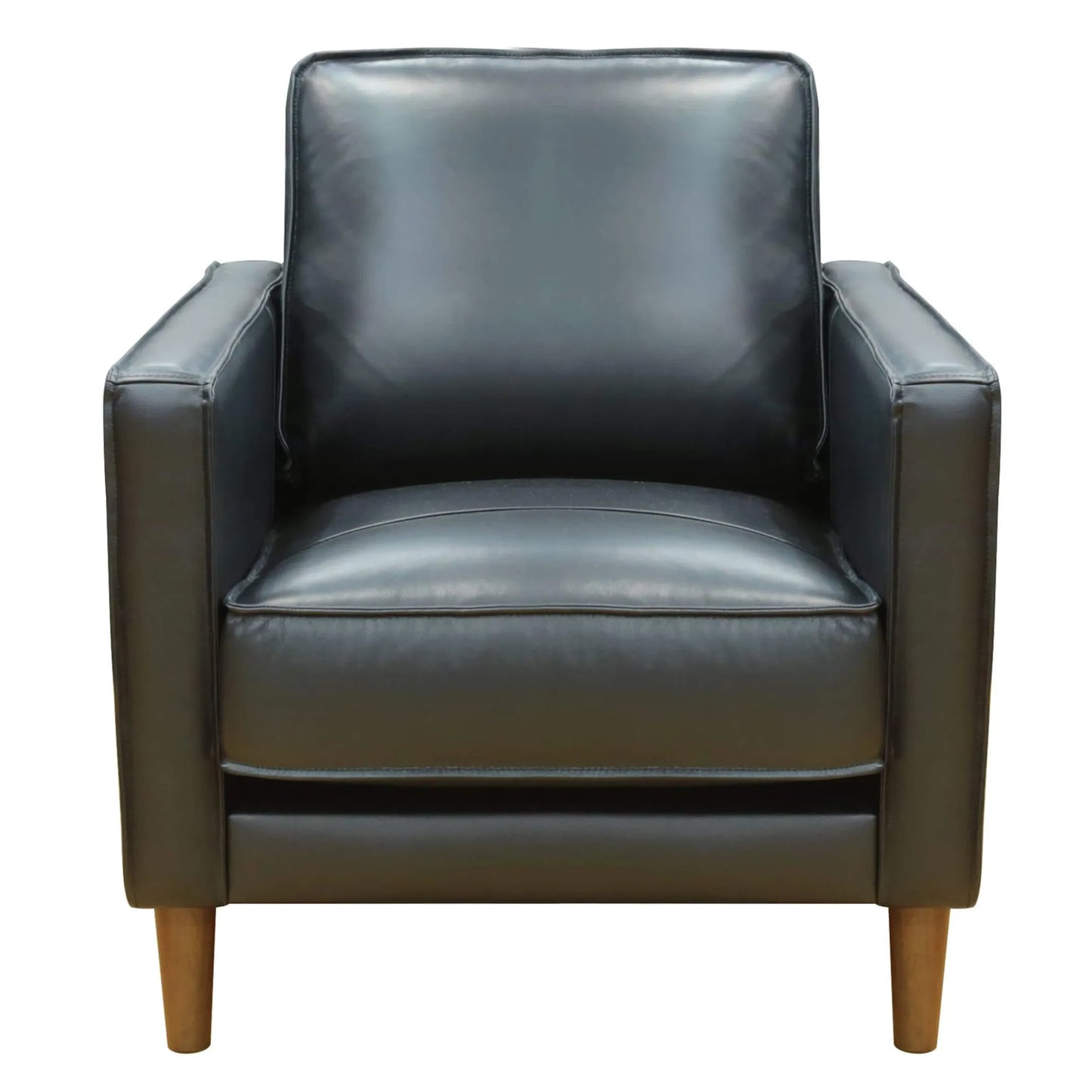 Sunset Trading Prelude 32" Wide Black Top Grain Leather Armchair | Mid Century Modern Accent Chair | Small Space Living Room Furniture