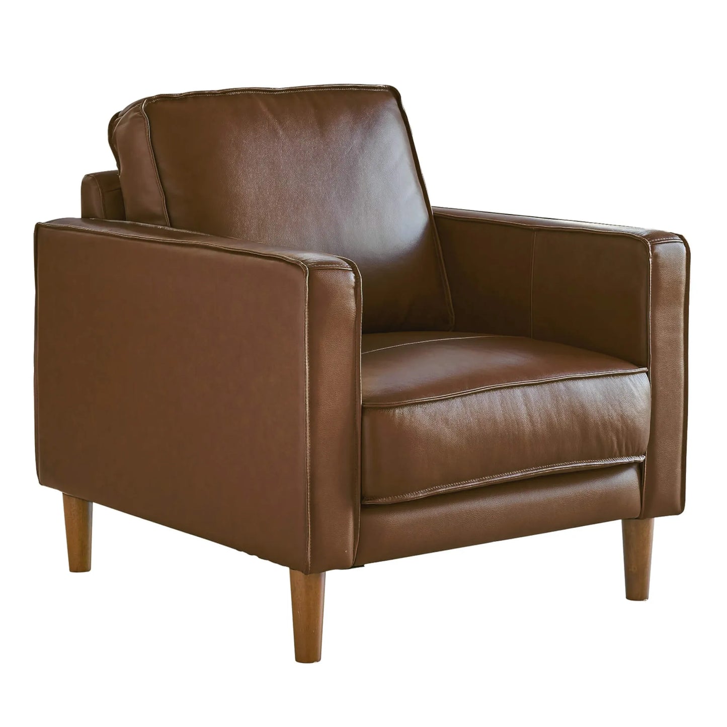 Sunset Trading Prelude 32" Wide Top Grain Leather Armchair | Chestnut Brown | Mid Century Modern Accent Chair | Small Space Living Room Furniture