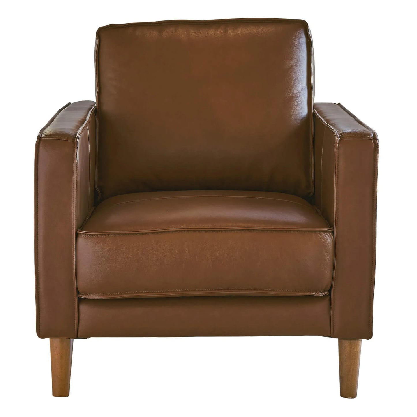 Sunset Trading Prelude 32" Wide Top Grain Leather Armchair | Chestnut Brown | Mid Century Modern Accent Chair | Small Space Living Room Furniture