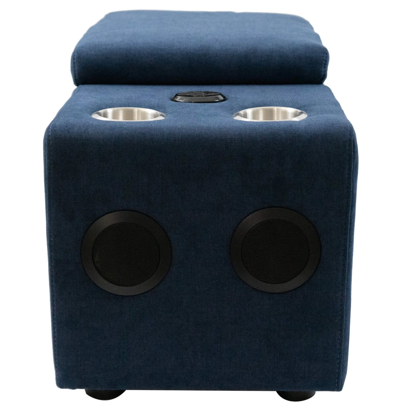 Sunset Trading Pixie Speaker Console | Modular Voice Bluetooth USB Outlets Storage Cupholders | Navy Fabric