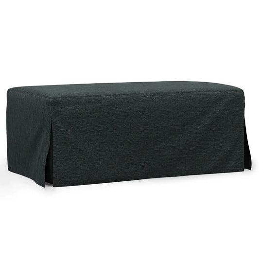 Sunset Trading Newport Slipcovered 44" Wide Ottoman | Performance Fabric Washable Water-Resistant Stain-Proof | Dark Gray