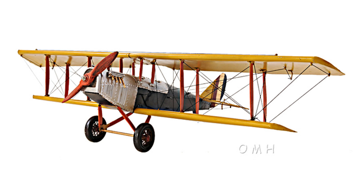 Yellow Curtiss JN-4 "Jenny" Model Fighter Bi-Plane- 1:18 Scale